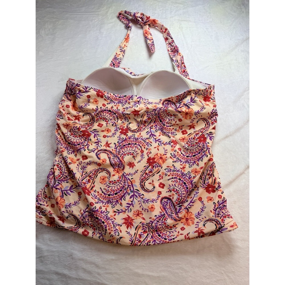 Lands' End Women's Wood Lilly Paisley Halter Tankini Swim Top Sz 16 Coral UPF 50 - Picture 8 of 10